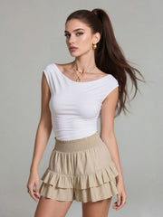 Boho Relaxed Fit Casual Tiered Layer Frill Trim Ruffle High Waist Skorts