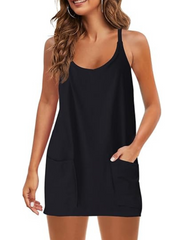Summer Casual Comfy V Neck Spaghetti Straps Athletic Built-in Shorts Jumpsuits