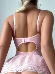 3 Pcs Solid Bow Lace Lace-up Sexy Lingerie Set
