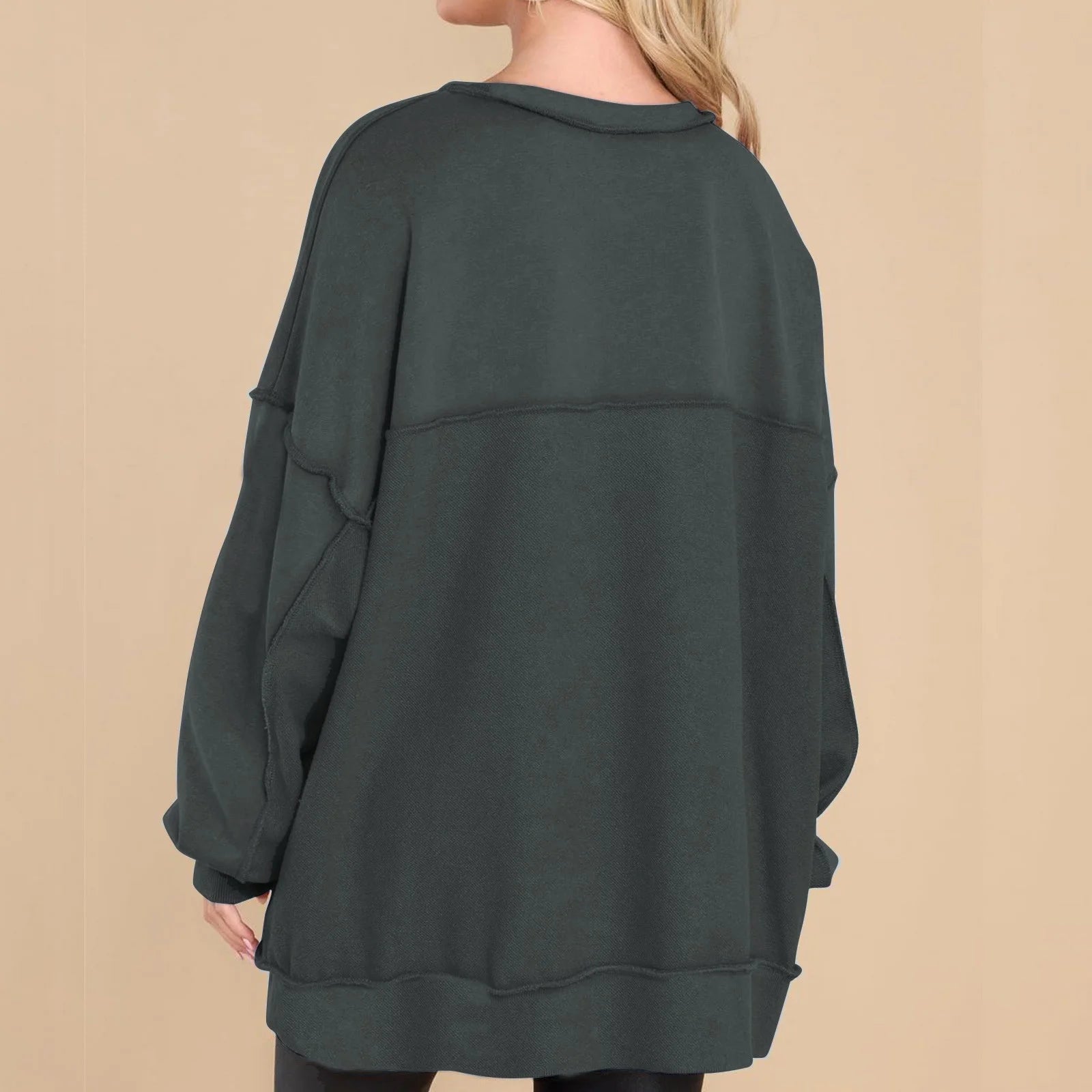 Button Lapel Henley Collar Oversized Pullover Tunic Sweatshirt