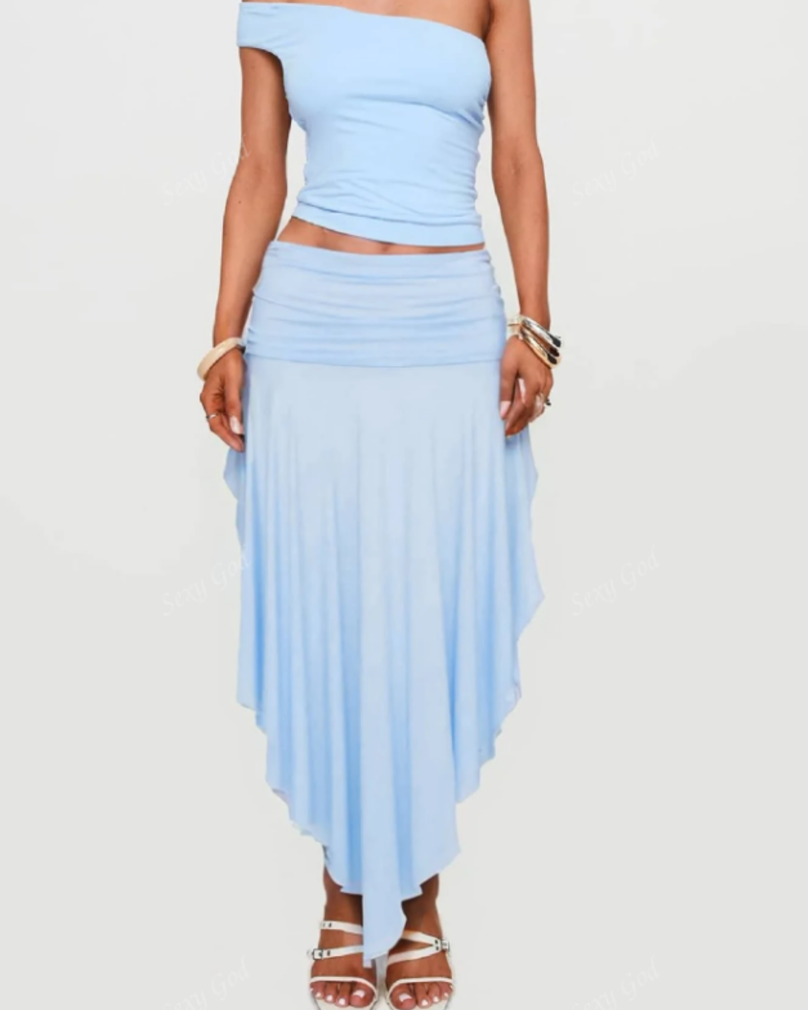 Beach Ruffle Flowy High Rise Mid-Length Skirt