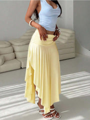 Beach Ruffle Flowy High Rise Mid-Length Skirt