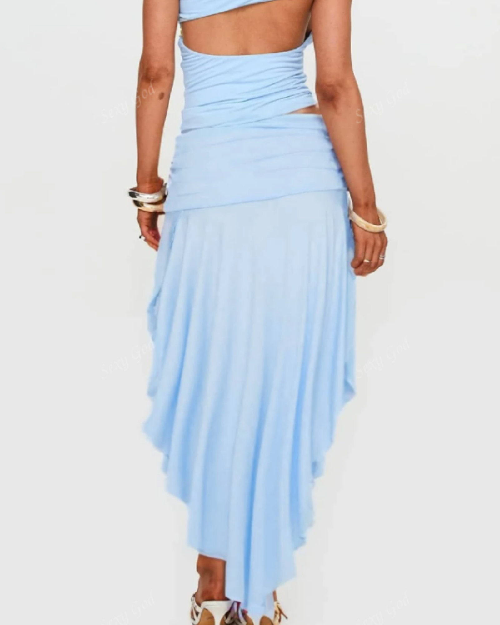 Beach Ruffle Flowy High Rise Mid-Length Skirt
