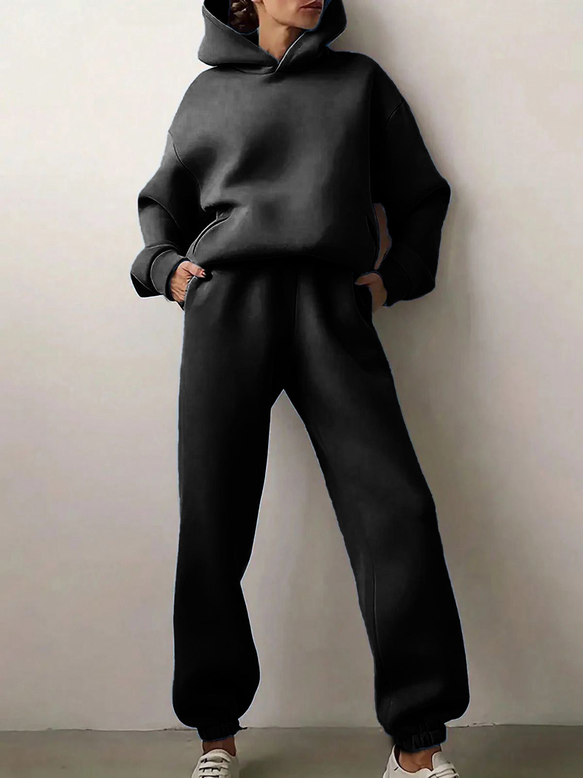 Solid Drop Shoulder Hooded Sweatshirt & Solid Sweatpants