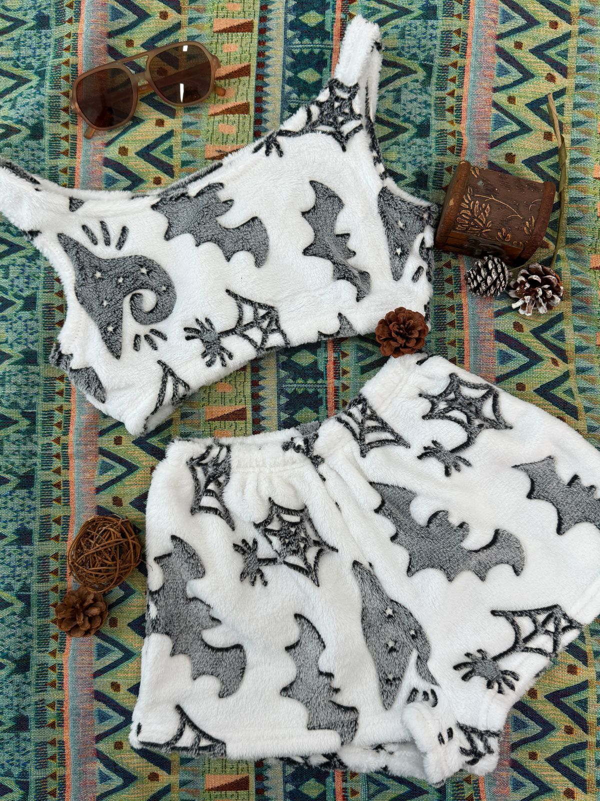 2PCS Glowing Halloween Ghost Flannel Pajama Set