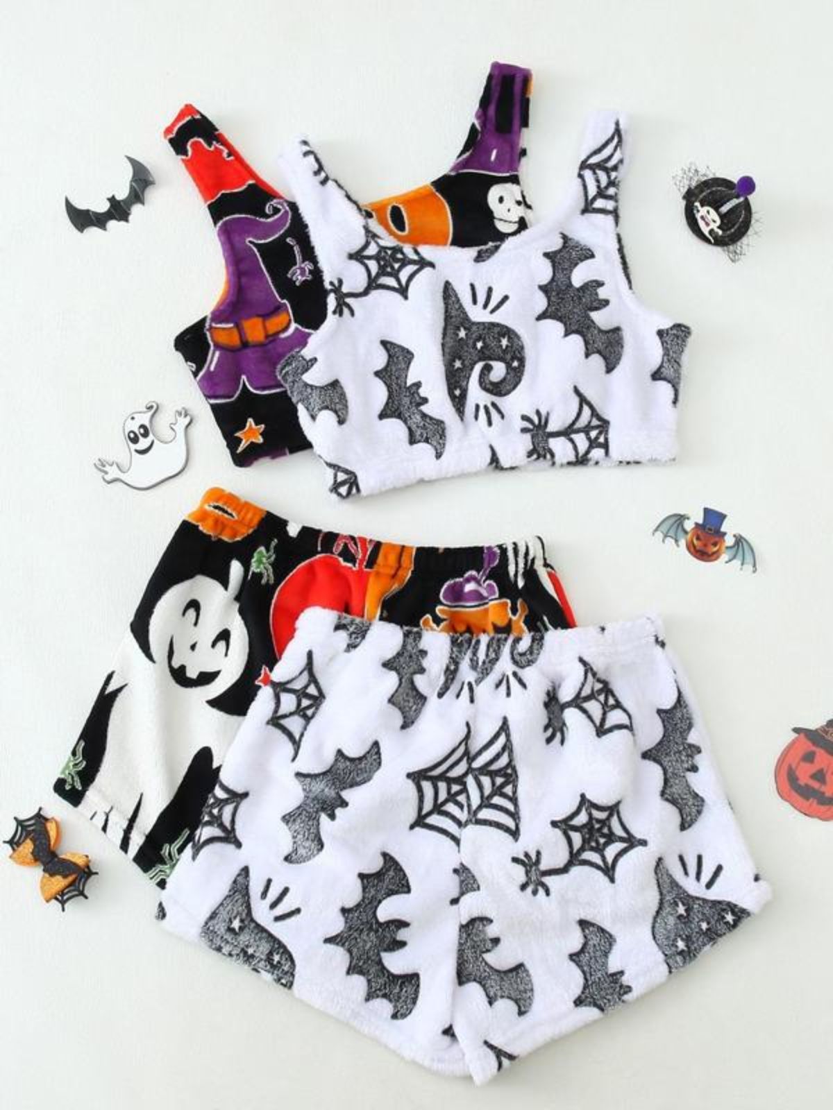 2PCS Glowing Halloween Ghost Flannel Pajama Set