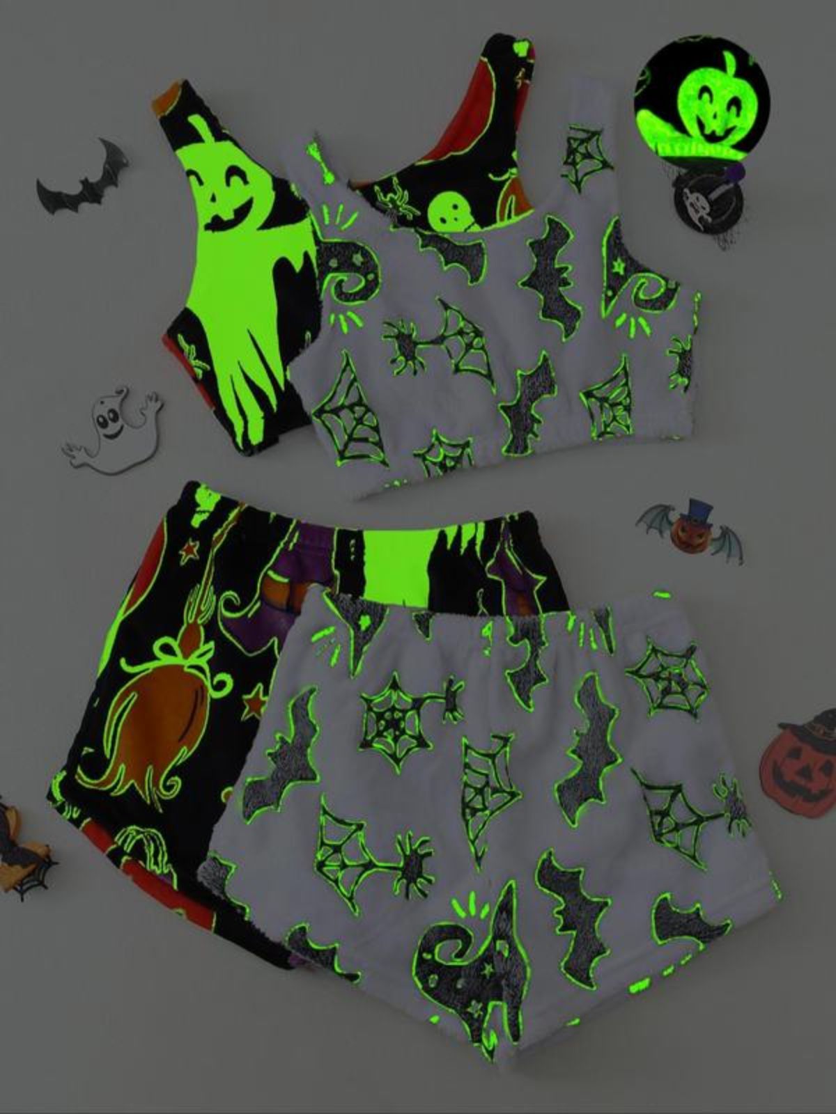 2PCS Glowing Halloween Ghost Flannel Pajama Set