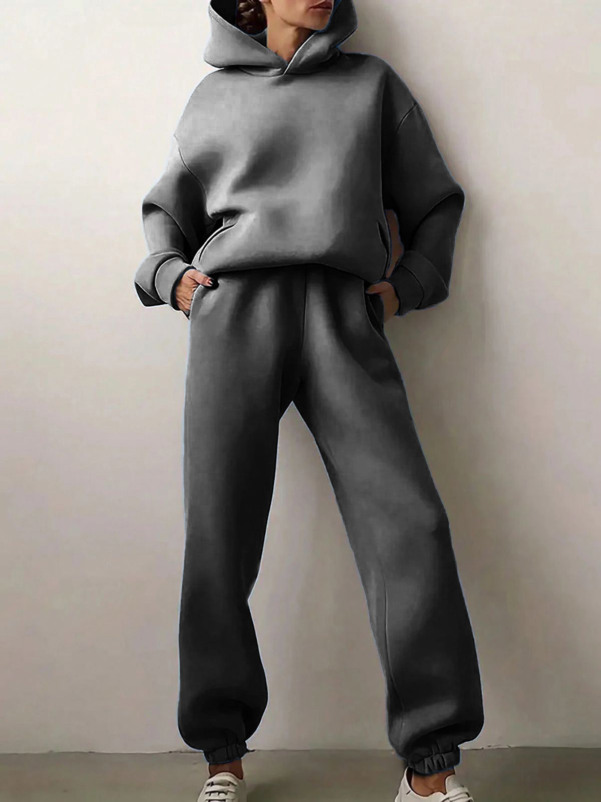 Solid Drop Shoulder Hooded Sweatshirt & Solid Sweatpants