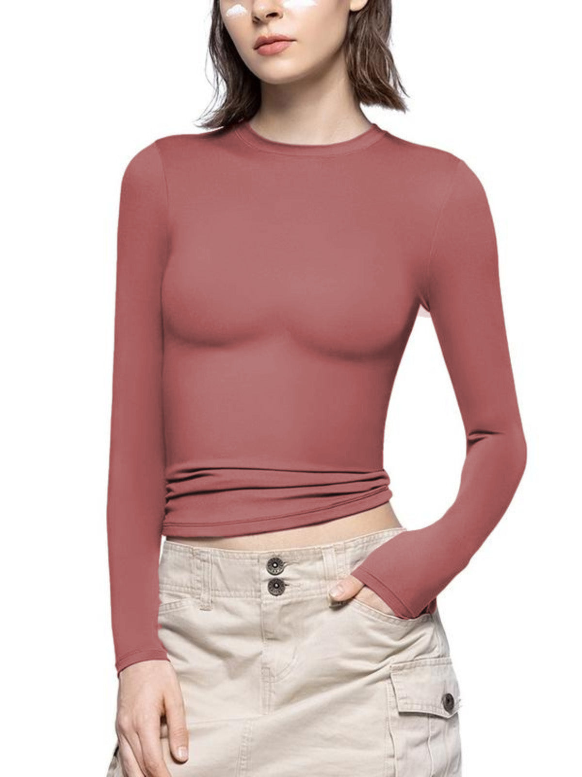 Solid Streetwear Minimalist Double Layer Compression Long Sleeve Basic T-shirt
