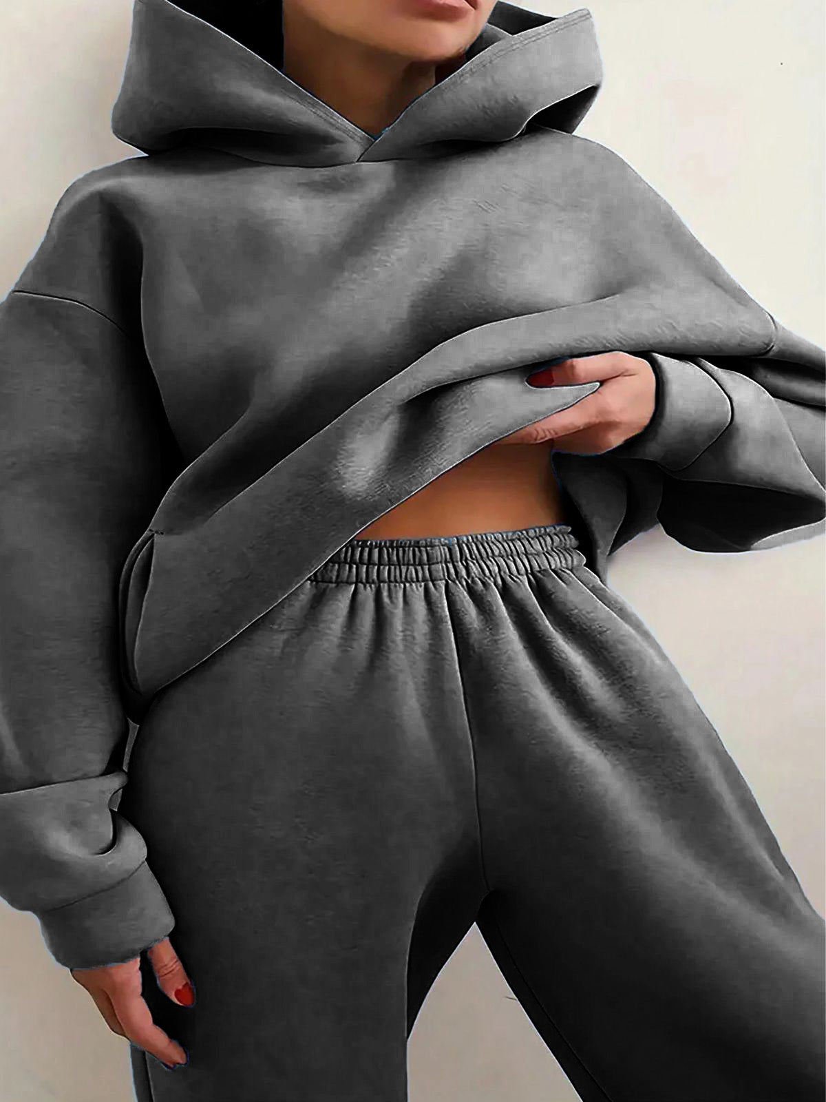 Solid Drop Shoulder Hooded Sweatshirt & Solid Sweatpants