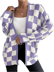 Plus Size Gingham Plaid V-neck Drop Shoulder Casual Outwear Cardigan