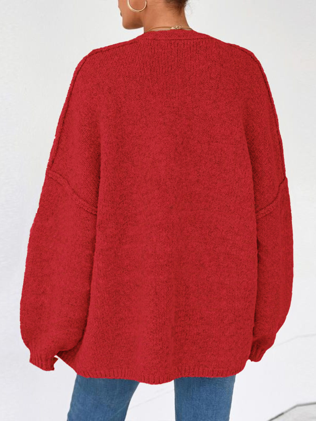 Solid Oversized Camel Outwear Fall Long Lantern Sleeve Knit Cardigan