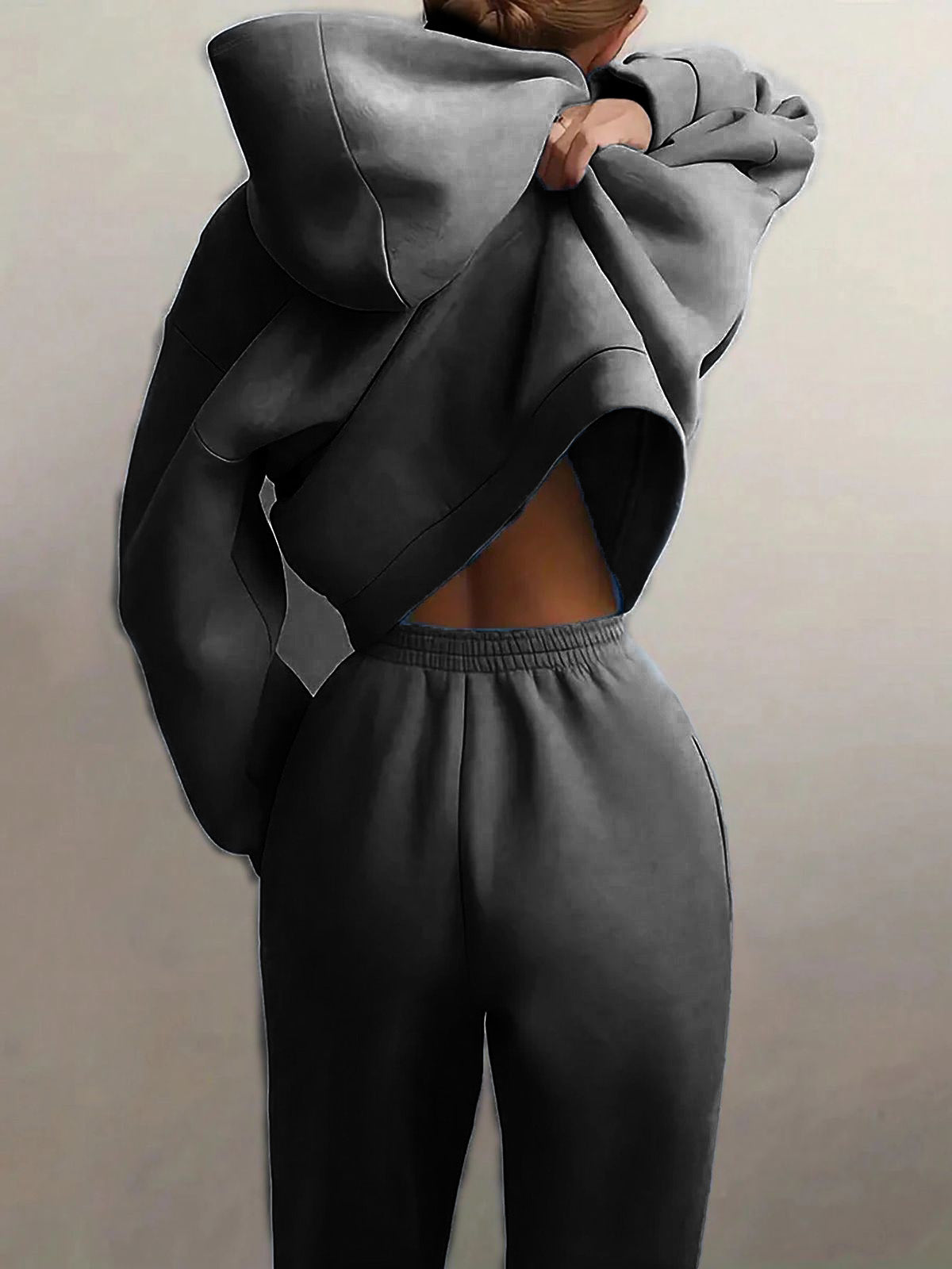 Solid Drop Shoulder Hooded Sweatshirt & Solid Sweatpants