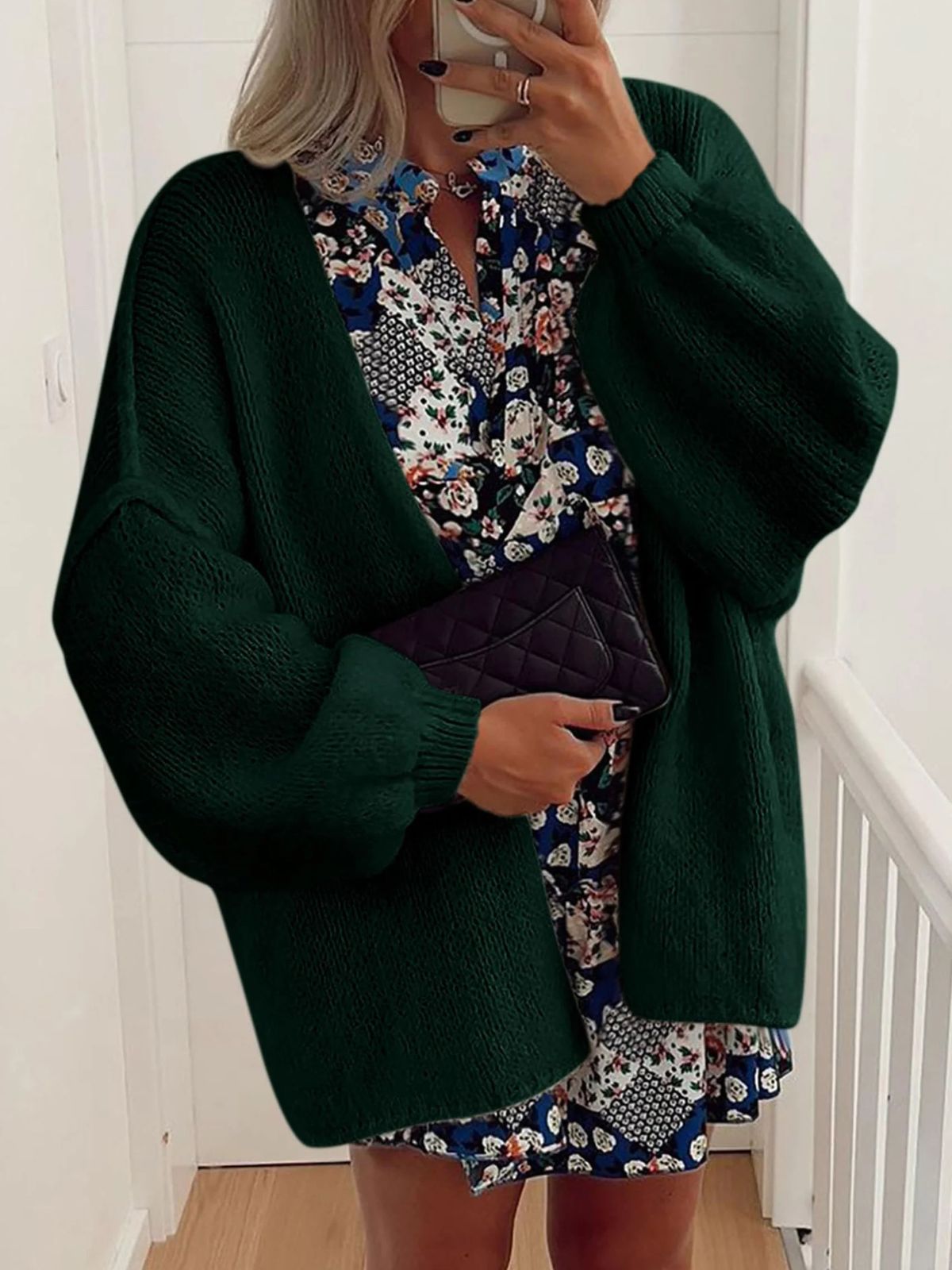 Solid Oversized Camel Outwear Fall Long Lantern Sleeve Knit Cardigan