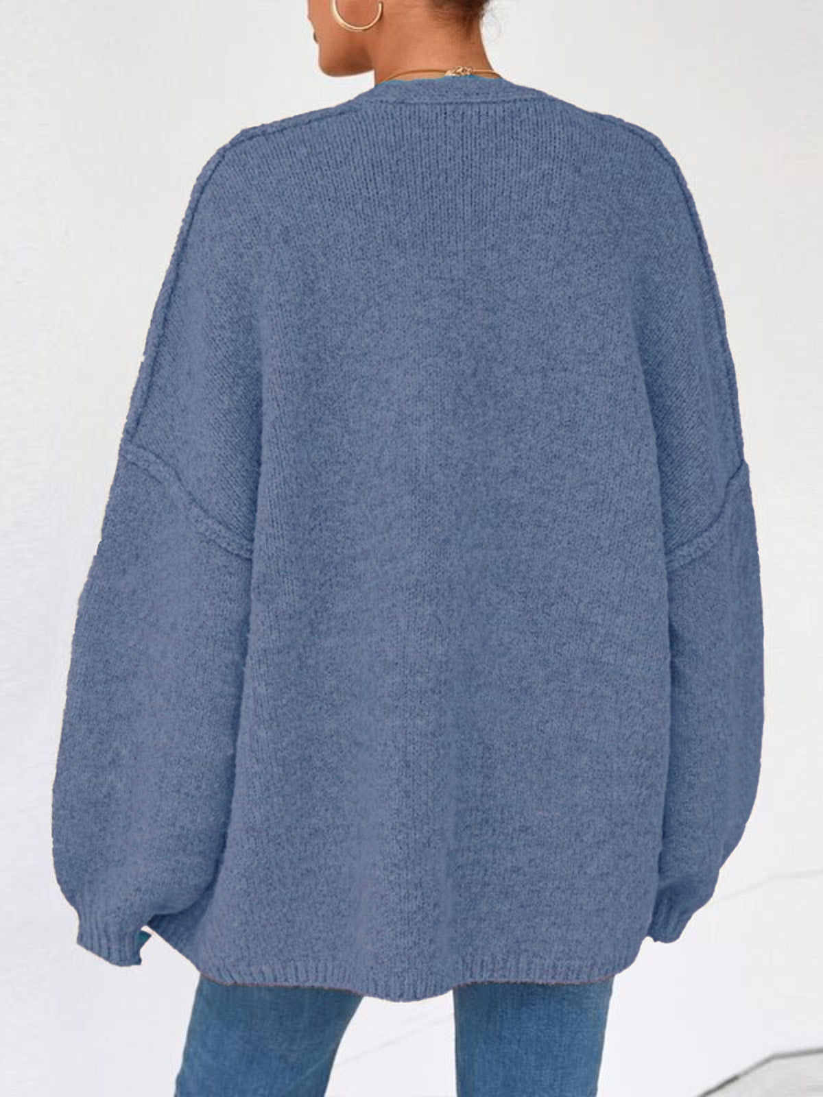 Solid Oversized Camel Outwear Fall Long Lantern Sleeve Knit Cardigan