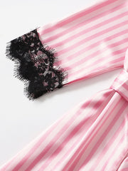Stripes Regular Sleeve Lace Cardigan & Lace Shorts Set
