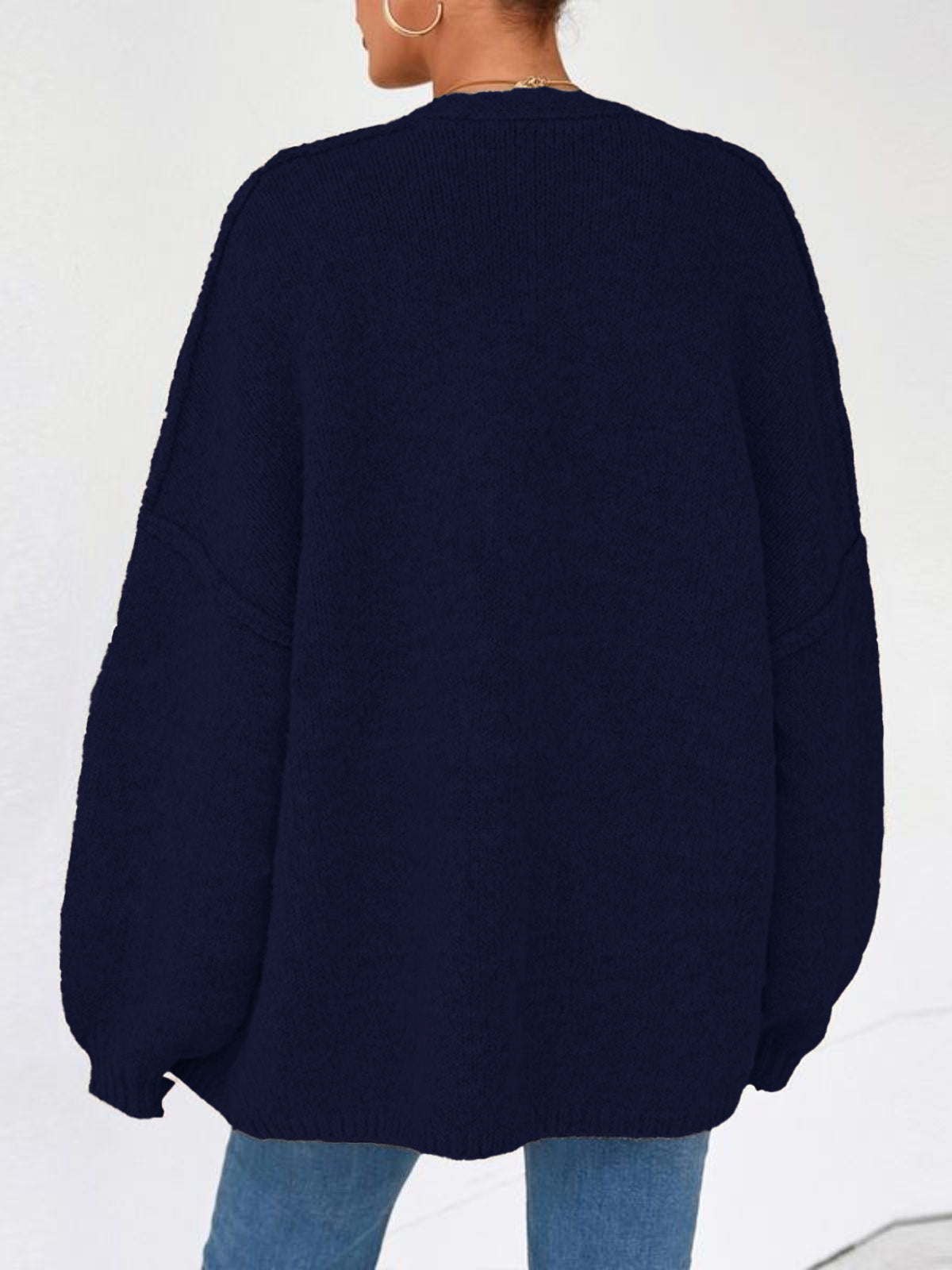 Solid Oversized Camel Outwear Fall Long Lantern Sleeve Knit Cardigan