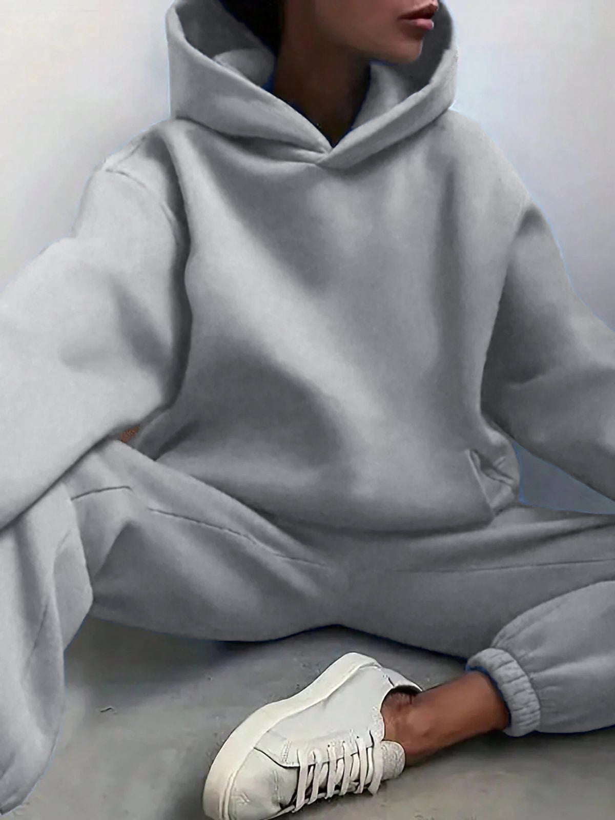 Solid Drop Shoulder Hooded Sweatshirt & Solid Sweatpants
