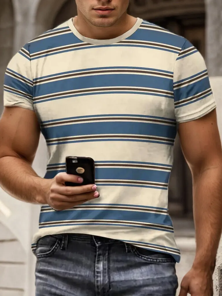Striped Round Neck Regular Short Sleeves T-shirt