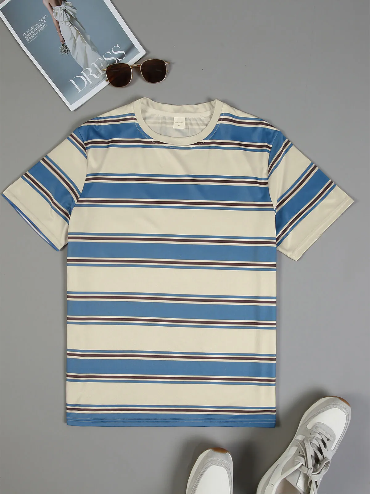 Striped Round Neck Regular Short Sleeves T-shirt