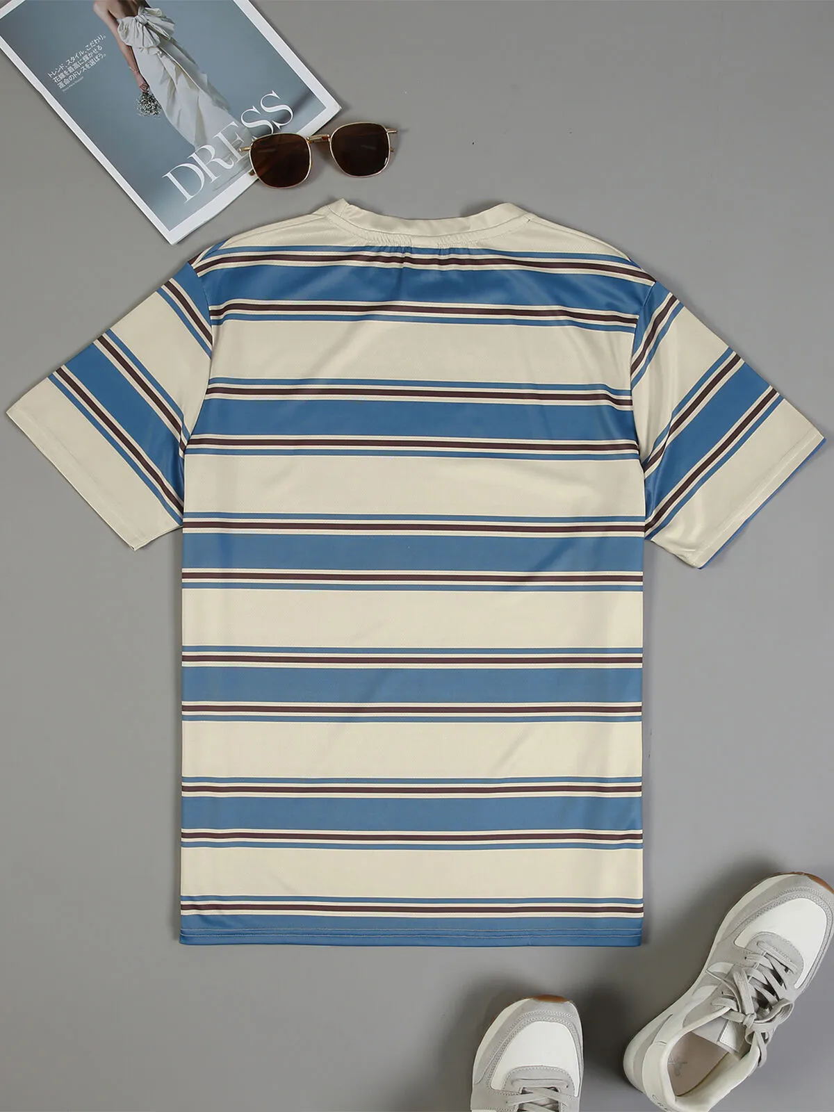 Striped Round Neck Regular Short Sleeves T-shirt