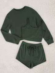 Solid Set with Cami, Shorts & Long Sleeves T-shirt