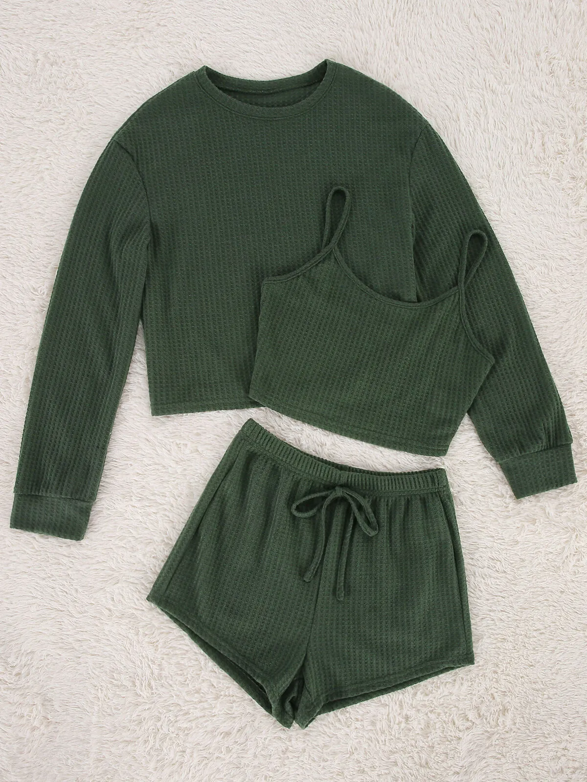 Solid Set with Cami, Shorts & Long Sleeves T-shirt