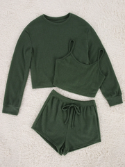 Solid Set with Cami, Shorts & Long Sleeves T-shirt