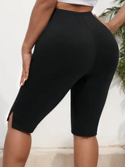 Plus Size Solid High Rise Elastic Waist Cycling Pants
