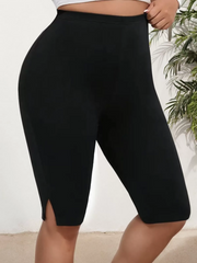 Plus Size Solid High Rise Elastic Waist Cycling Pants