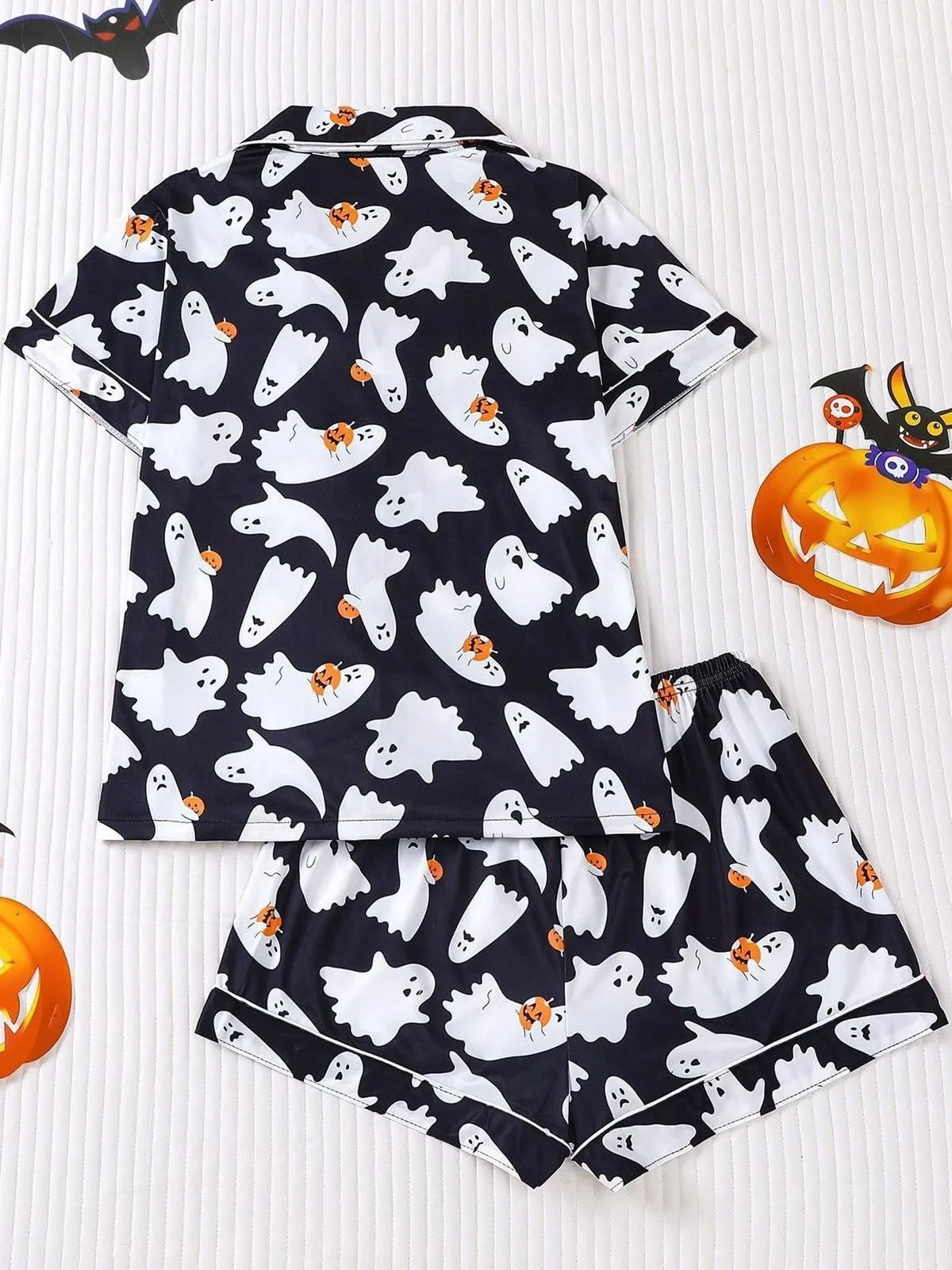 Halloween Women's Sleepwear Set, Soft Button Front Shirt & Elastic Shorts