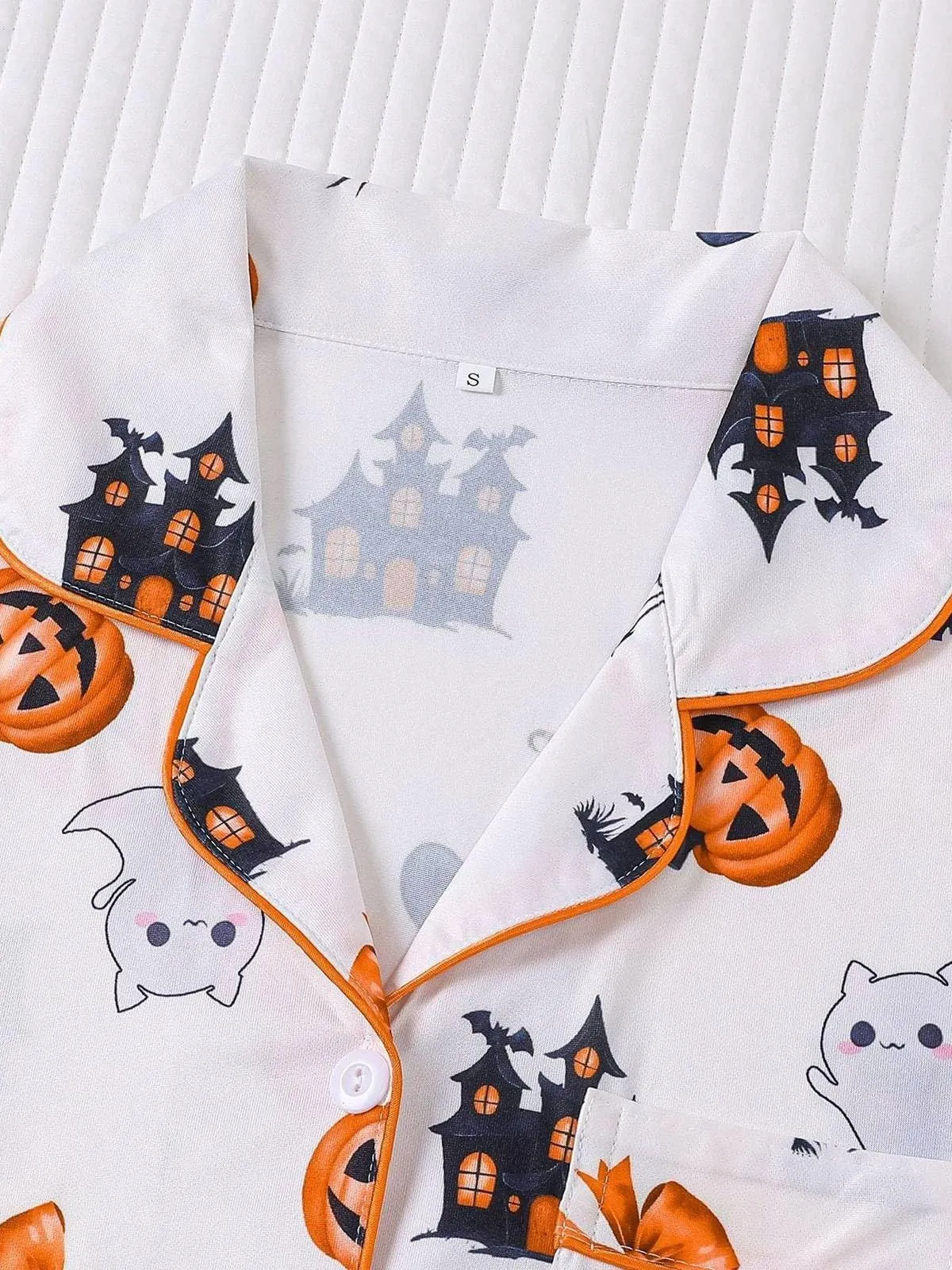 Halloween Women's Sleepwear Set, Soft Button Front Shirt & Elastic Shorts