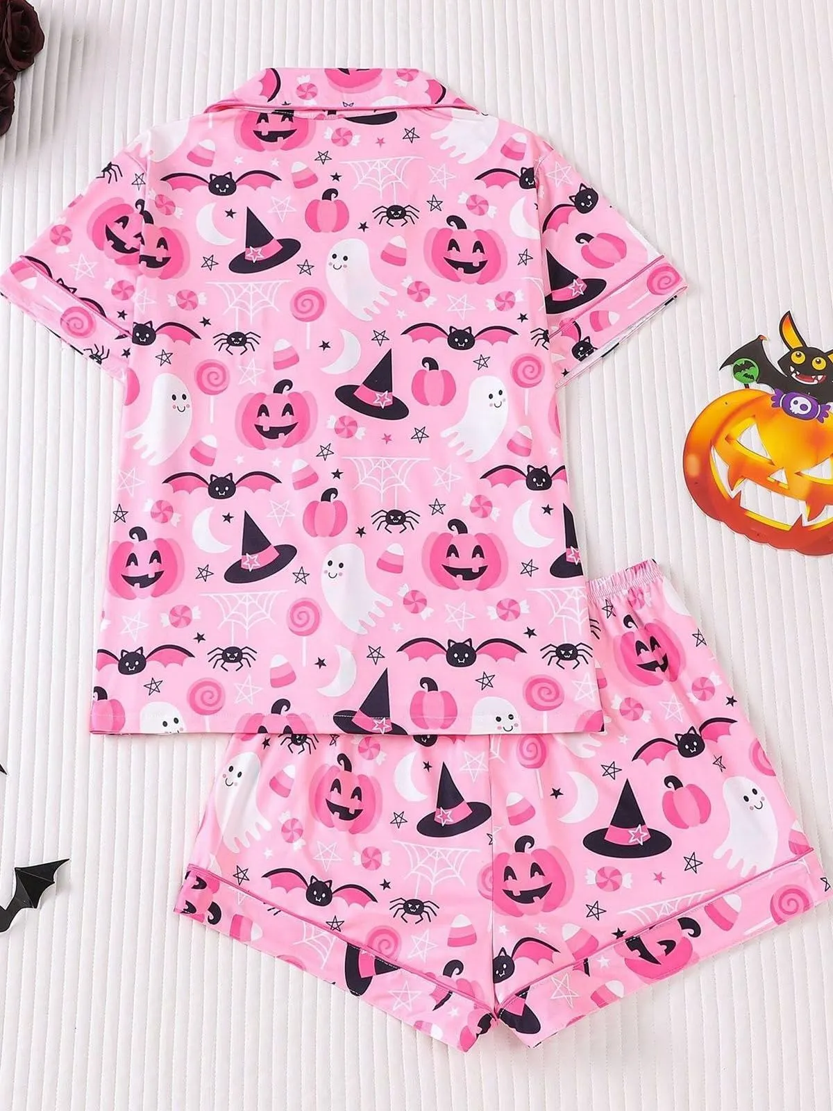 Halloween Women's Sleepwear Set, Soft Button Front Shirt & Elastic Shorts