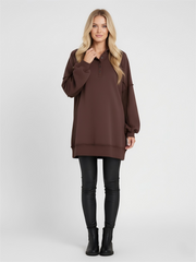 Button Lapel Henley Collar Oversized Pullover Tunic Sweatshirt
