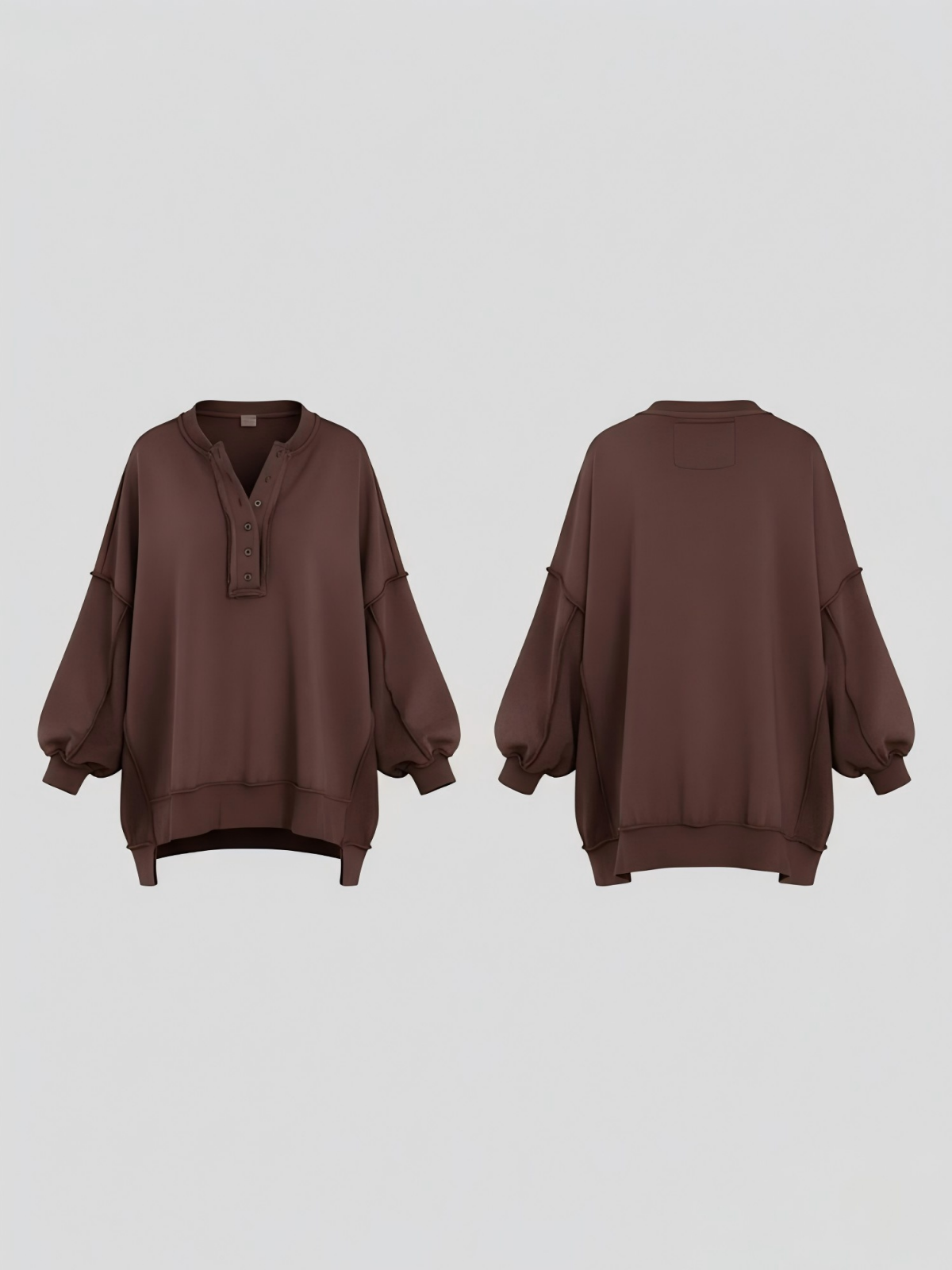 Button Lapel Henley Collar Oversized Pullover Tunic Sweatshirt