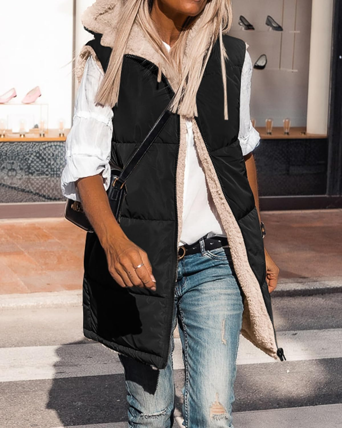 Solid Pocket Zip Up Hooded Basic Casual Vest