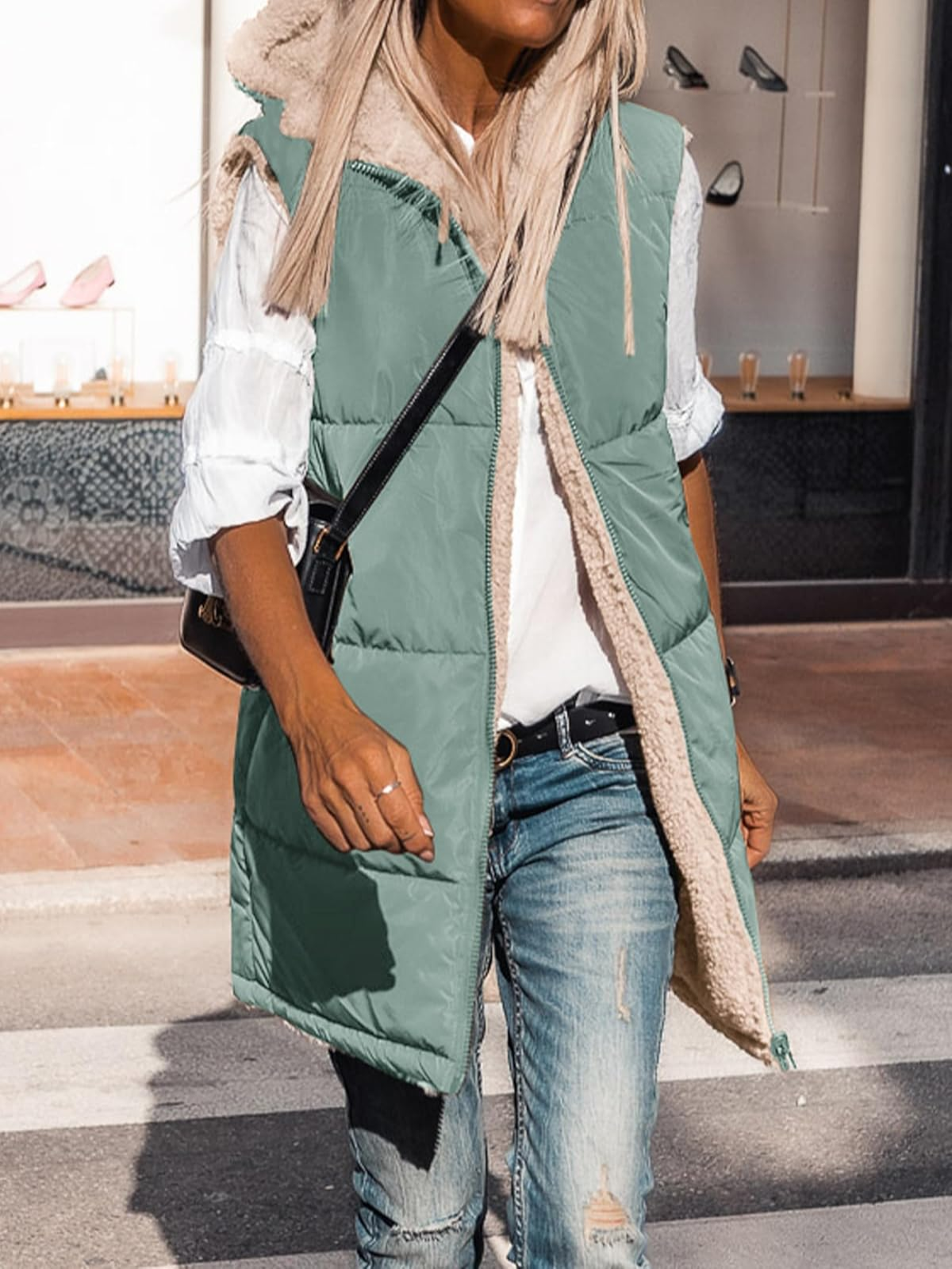 Solid Pocket Zip Up Hooded Basic Casual Vest