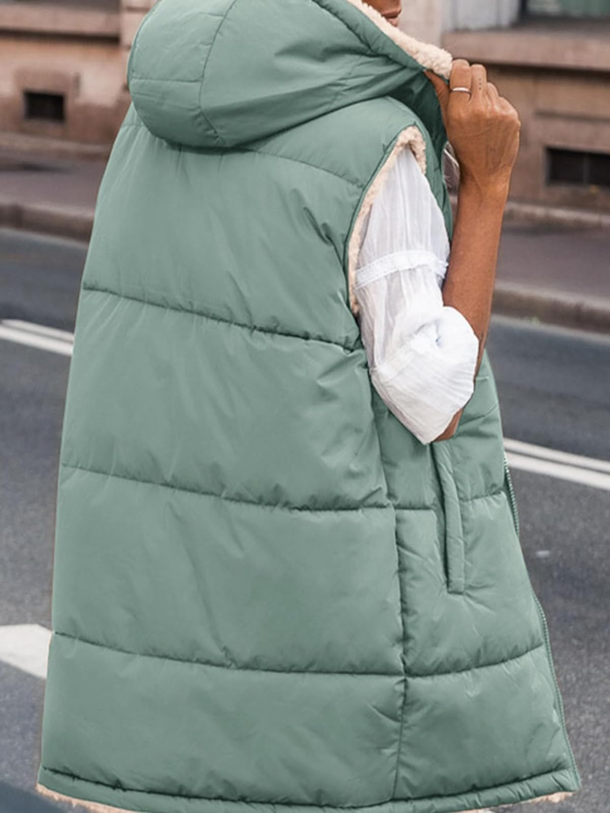 Solid Pocket Zip Up Hooded Basic Casual Vest