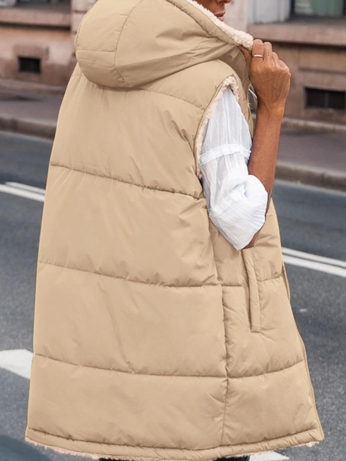 Solid Pocket Zip Up Hooded Basic Casual Vest
