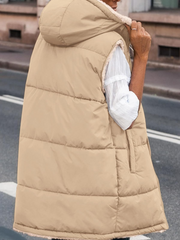 Solid Pocket Zip Up Hooded Basic Casual Vest