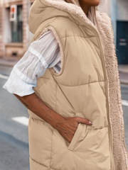 Solid Pocket Zip Up Hooded Basic Casual Vest