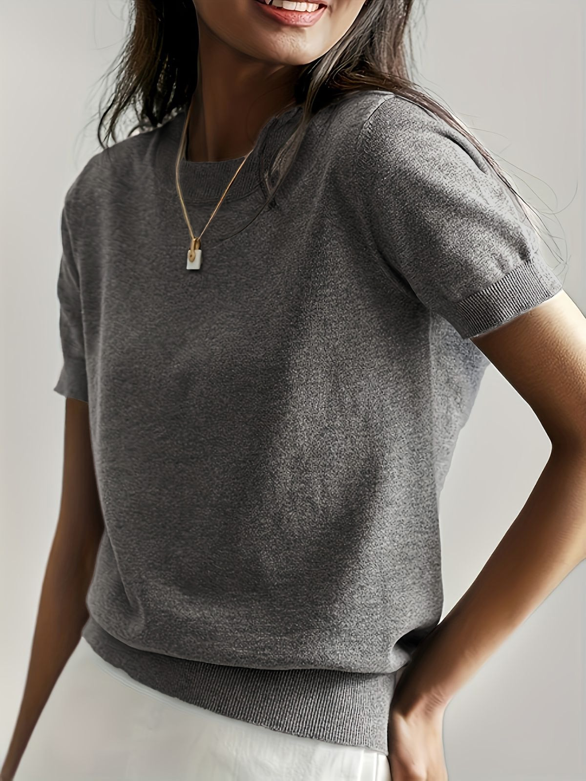 【Buy 2 Free Shipping】Solid Round Neck Casual Basic Knit Pullover Sweater for Daily Wear