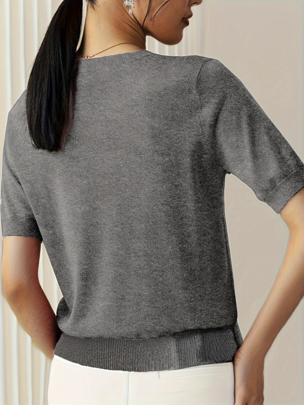 【Buy 2 Free Shipping】Solid Round Neck Casual Basic Knit Pullover Sweater for Daily Wear