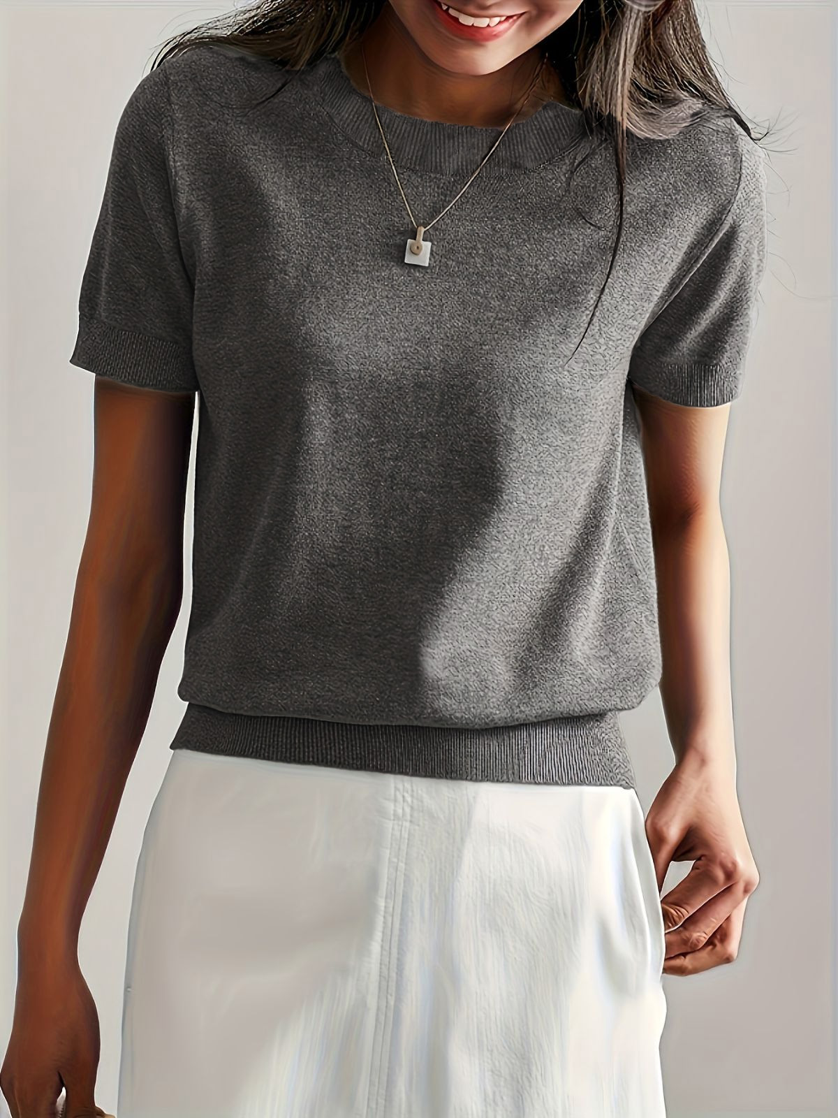 【Buy 2 Free Shipping】Solid Round Neck Casual Basic Knit Pullover Sweater for Daily Wear