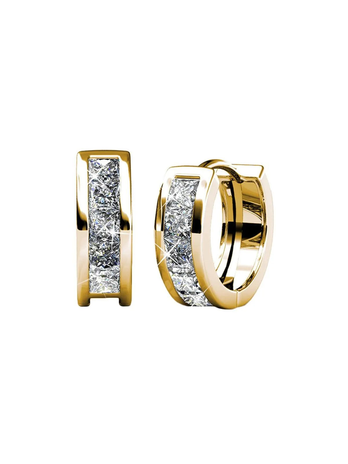 18k White Gold Plated Silver Simulated Diamond Crystals Huggie Hoop Earrings