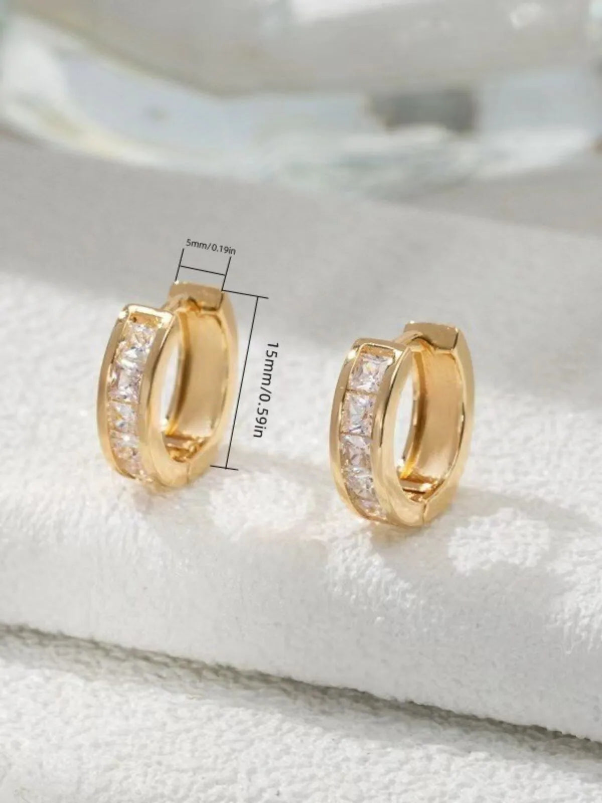 18k White Gold Plated Silver Simulated Diamond Crystals Huggie Hoop Earrings