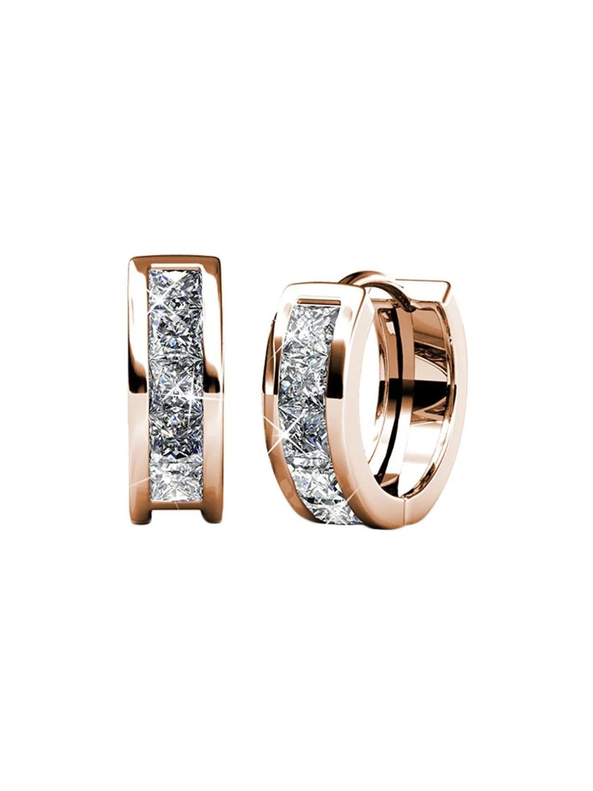 18k White Gold Plated Silver Simulated Diamond Crystals Huggie Hoop Earrings