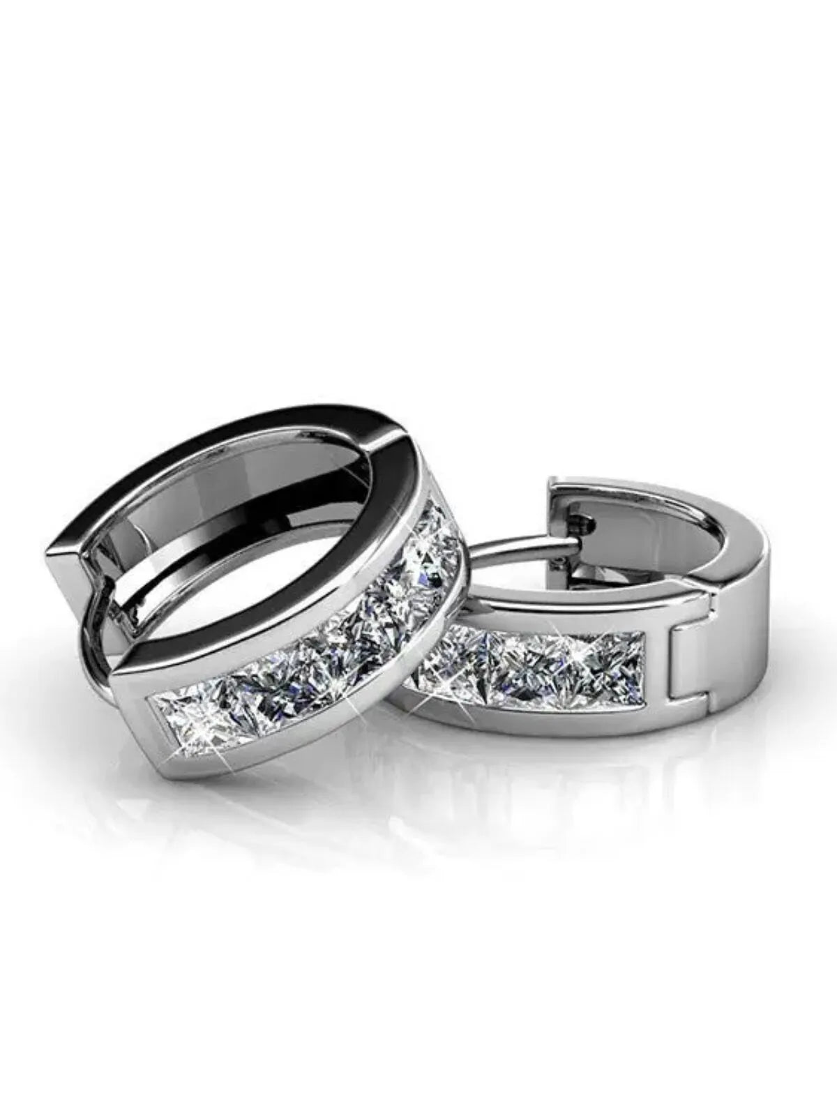 18k White Gold Plated Silver Simulated Diamond Crystals Huggie Hoop Earrings