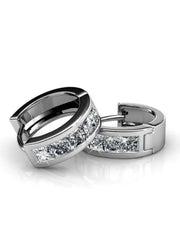 18k White Gold Plated Silver Simulated Diamond Crystals Huggie Hoop Earrings