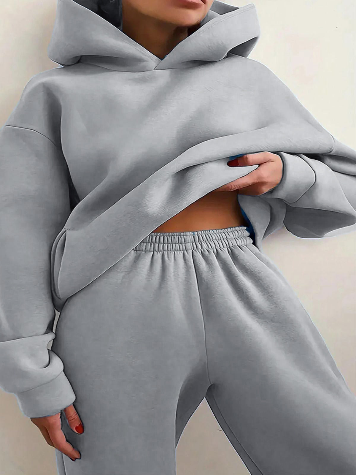 Solid Drop Shoulder Hooded Sweatshirt & Solid Sweatpants